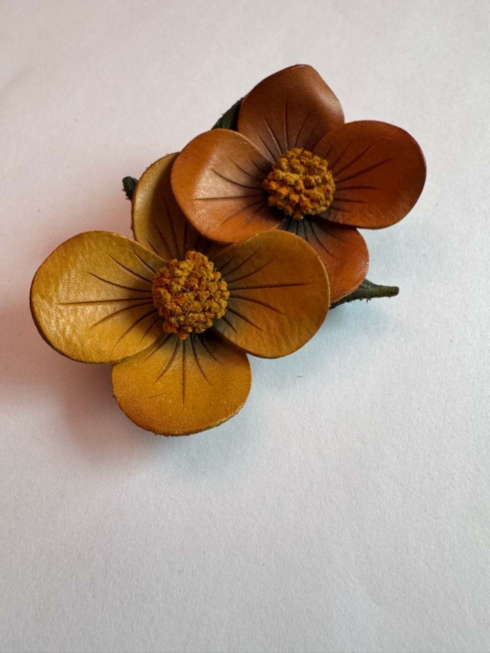 Leather Flower Brooch in Tan and Brown